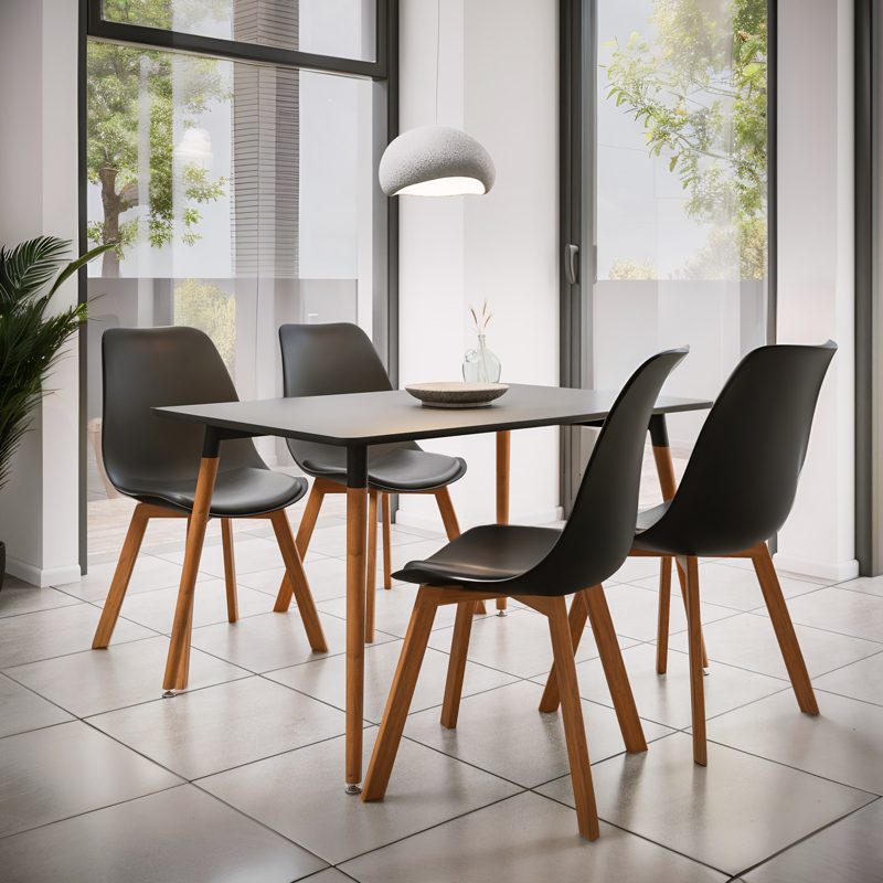 Natali-Gaston dining set 5pcs black-natural 120x80x76cm