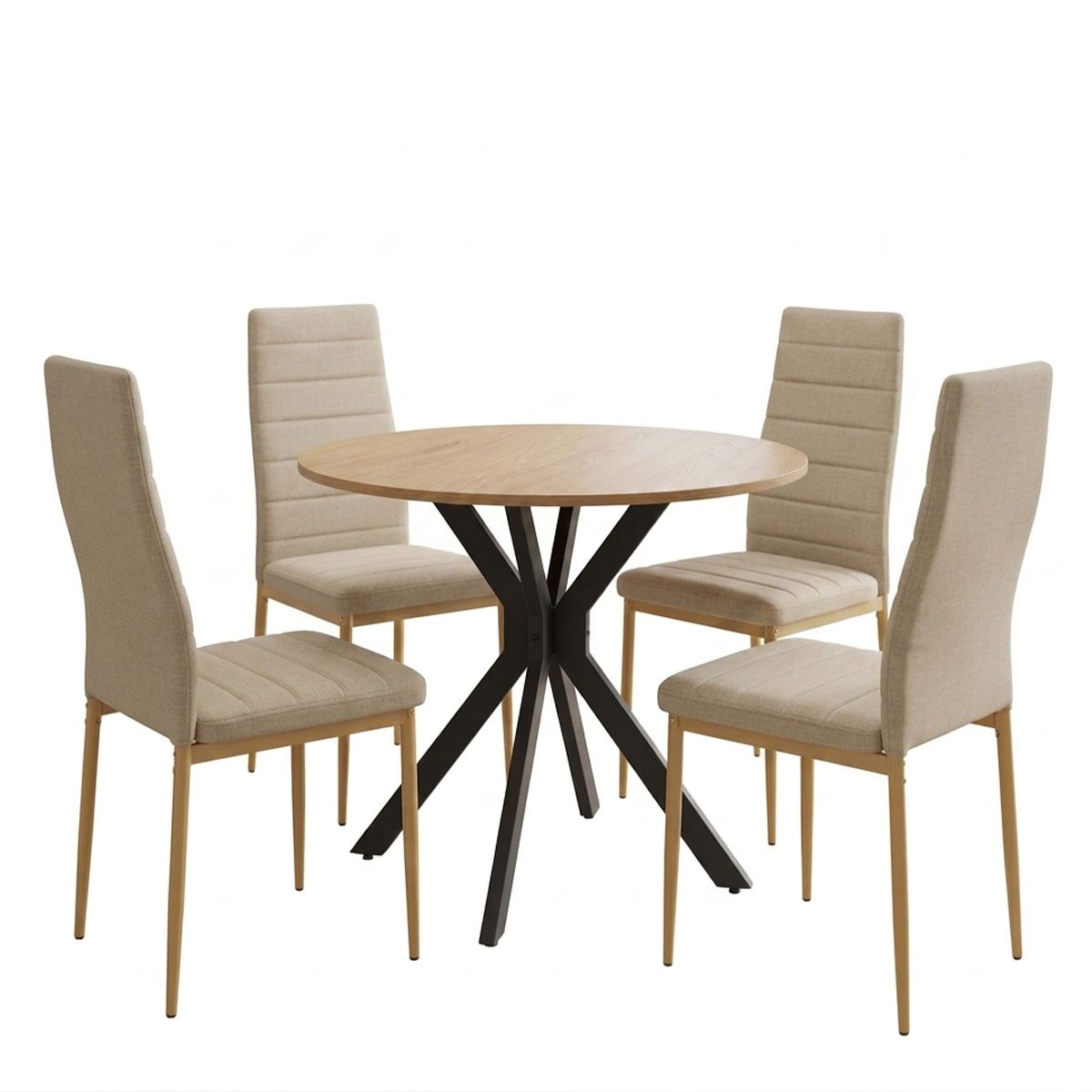 Parker dining set with beige Chairs and Xuson table in natural finish Ø80x75cm 5-piece Set