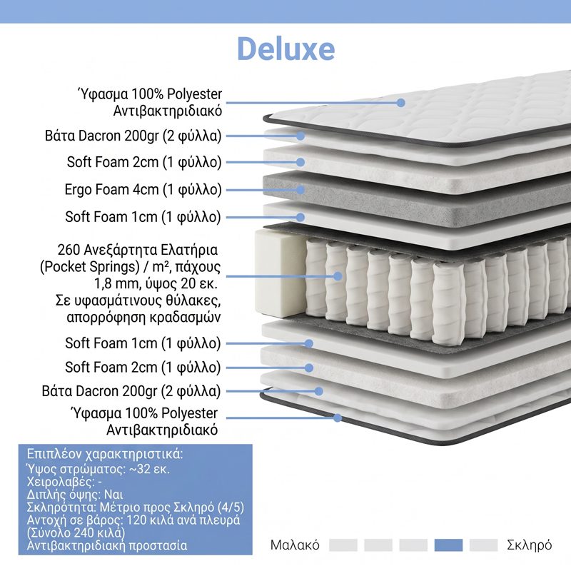 Mattress Deluxe pocket spring double sided 32cm 150x200cm
